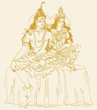 Lord Shiva ve Parvati 'nin düzenlenebilir bir çizimi veya çizimi.