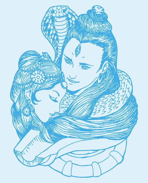 Disegno Schizzo Lord Shiva Parvati Illustrazione Contorno Modificabile — Vettoriale Stock