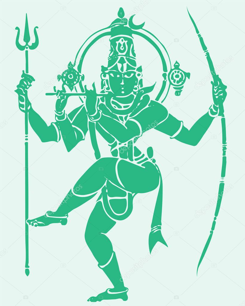 A drawing or sketch of Lord Shiva and Parvati editable outline illustration