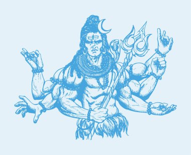 Hindistan 'ın ünlü ve güçlü tanrısı Lord Shiva' nın çizimi veya çizimi ve sembolleri düzenlenebilir siluet çizimi