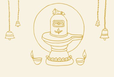 Hindistan 'ın ünlü ve güçlü tanrısı Lord Shiva' nın çizimi veya çizimi ve sembolleri düzenlenebilir siluet çizimi