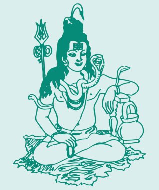 Hindistan 'ın ünlü ve güçlü tanrısı Lord Shiva' nın çizimi veya çizimi ve sembolleri düzenlenebilir siluet çizimi