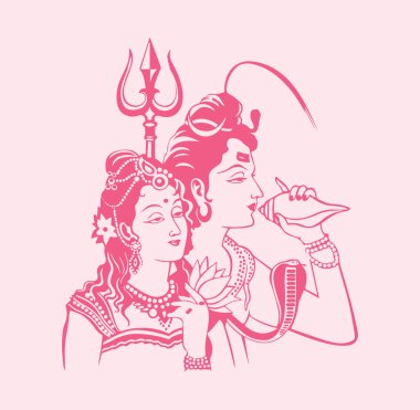 Hindistan 'ın ünlü ve güçlü tanrısı Lord Shiva' nın çizimi veya çizimi ve sembolleri düzenlenebilir siluet çizimi