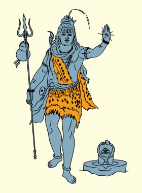 Hindistan 'ın ünlü ve güçlü tanrısı Lord Shiva' nın çizimi veya çizimi ve sembolleri düzenlenebilir siluet çizimi