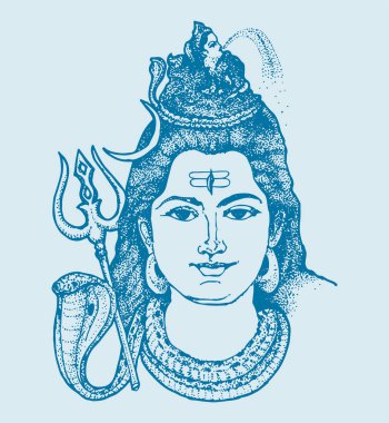 Hindistan 'ın ünlü ve güçlü tanrısı Lord Shiva' nın çizimi veya çizimi ve sembolleri düzenlenebilir siluet çizimi