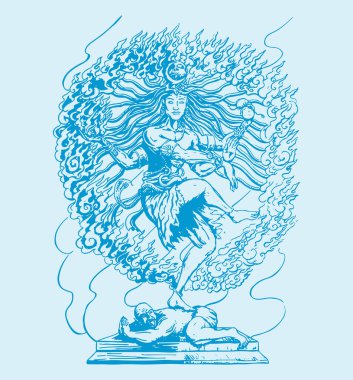 Hindistan 'ın ünlü ve güçlü tanrısı Lord Shiva' nın çizimi veya çizimi ve sembolleri düzenlenebilir siluet çizimi