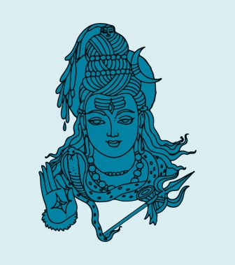 Hindistan 'ın ünlü ve güçlü tanrısı Lord Shiva' nın çizimi veya çizimi ve sembolleri düzenlenebilir siluet çizimi