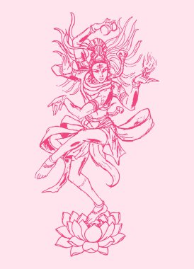 Hindistan 'ın ünlü ve güçlü tanrısı Lord Shiva' nın çizimi veya çizimi ve sembolleri düzenlenebilir siluet çizimi