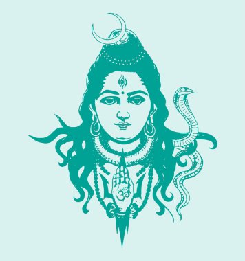 Hindistan 'ın ünlü ve güçlü tanrısı Lord Shiva' nın çizimi veya çizimi ve sembolleri düzenlenebilir siluet çizimi