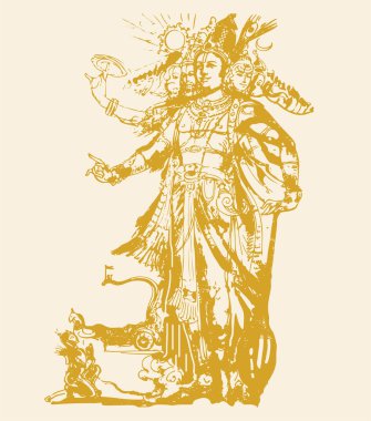 Hint destanı Mahabharata 'nın Lord Krishna' sının çizimi veya çizimi vishwaroopa 'yı gösteriyor ve Kurukshetra Savaşı' nın düzenlenebilir bir taslağında Gita 'ya anlatıyor.