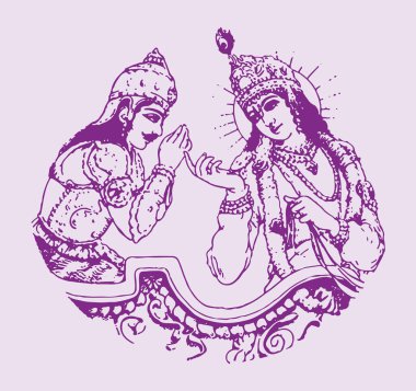 Hint destanı Mahabharata 'nın Lord Krishna' sının çizimi veya çizimi vishwaroopa 'yı gösteriyor ve Kurukshetra Savaşı' nın düzenlenebilir bir taslağında Gita 'ya anlatıyor.