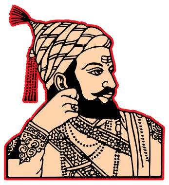Drawing or Sketch of Chhatrapati Shivaji Maharaj Indian Ruler and a member of the Bhonsle Maratha clan outline, silhouette editable illustration clipart