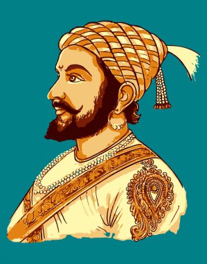 Chhatrapati Shivaji Maharaj Hint hükümdarı ve Bhonsle Maratha klanının ana hatları, silüet düzenlenebilir illüstrasyon üyesi.
