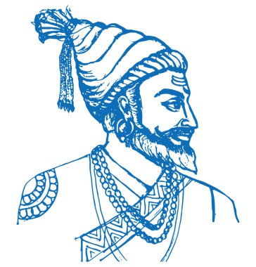Chhatrapati Shivaji Maharaj Hint hükümdarı ve Bhonsle Maratha klanının ana hatları, silüet düzenlenebilir illüstrasyon üyesi.