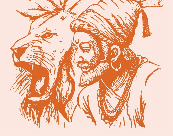 Dibujo Boceto Chhatrapati Shivaji Maharaj Gobernante Indio Miembro Del Esquema — Vector de stock