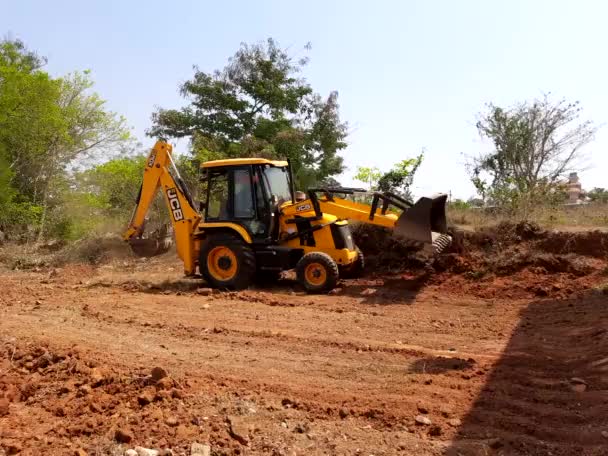 Bangalore Karnataka India Mar 2021 Closeup Jcb Cleaning Land Construction — Vídeo de Stock