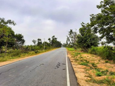 Orman bölgesindeki güzel boş Hint otoyolu asfalt yollarına yakın çekim.