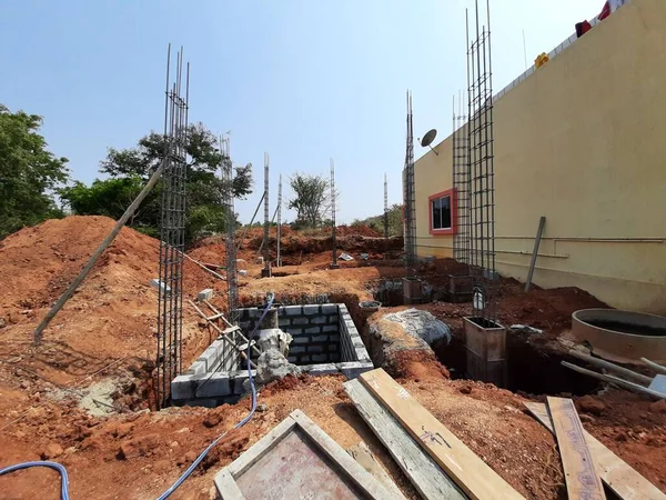 Bangalore Karnataka India Apr 2021 Closeup Construction Indian House Pillar — стоковое фото