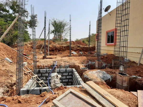 Bangalore Karnataka India Apr 2021 Κλείσιμο Κατασκευής Ινδικού Σπιτιού Πυλώνες — Φωτογραφία Αρχείου