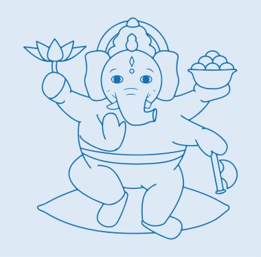 Lord Ganesha veya Vinayaka 'nın Çizimi veya Çizimi Düzenlenebilir Çizim