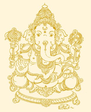 Lord Ganesha veya Vinayaka 'nın Çizimi veya Çizimi Düzenlenebilir Çizim