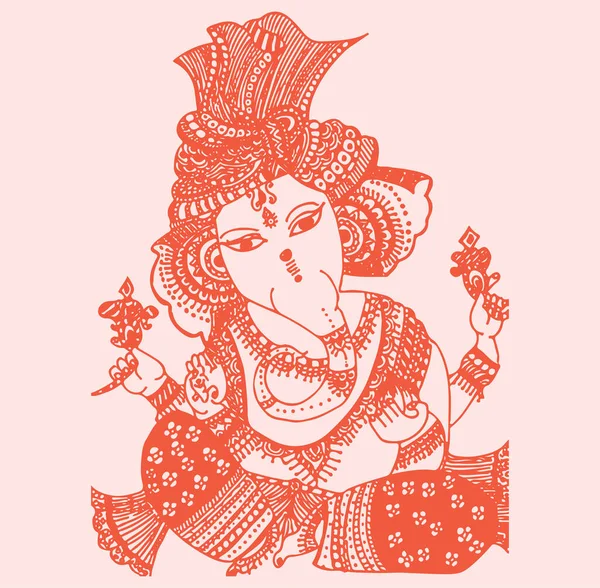 Tekening Tekening Van Lord Ganesha Vinayaka Bewerkbare Schets Illustratie — Stockvector