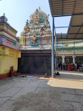 Doddaballapur, Karnataka, Hindistan-Nisan 18 2021: Shri Ghati Subrahmanya Tapınağı Hindu dini Puja tarihi eserine sahip yakın çekim