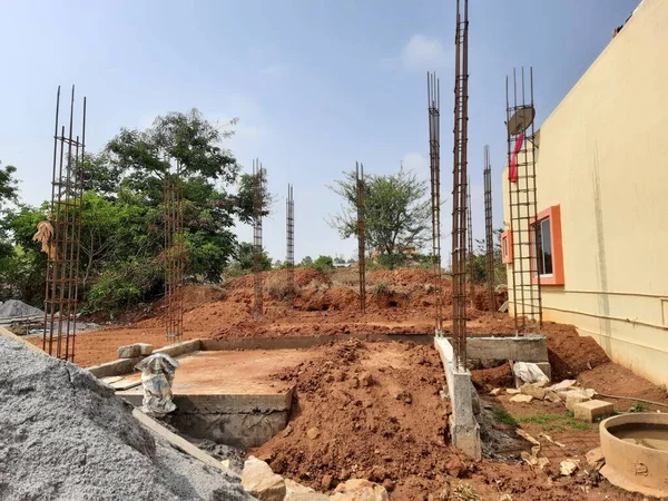 Bangalore Karnataka Inida Apr 2021 Closeup Residential Building Foundation Construction — Stock Photo, Image