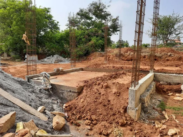 Bangalore Karnataka Inida Apr 2021 Closeup Residential Building Foundation Construction — Stock Photo, Image