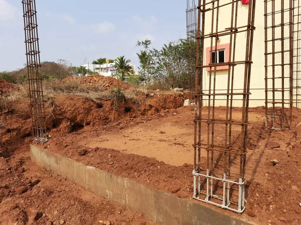 Bangalore Karnataka Inida Apr 2021 Closeup Residential Building Foundation Construction — Stock Photo, Image