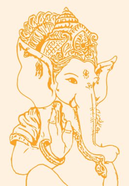 Lord Ganesha 'nın siluetinin çizimi veya çizimi ve düzenlenebilir çizimi