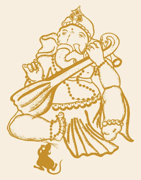 Ganesha卿のシルエットとアウトライン編集可能なイラストの描画またはスケッチ — ストックベクタ
