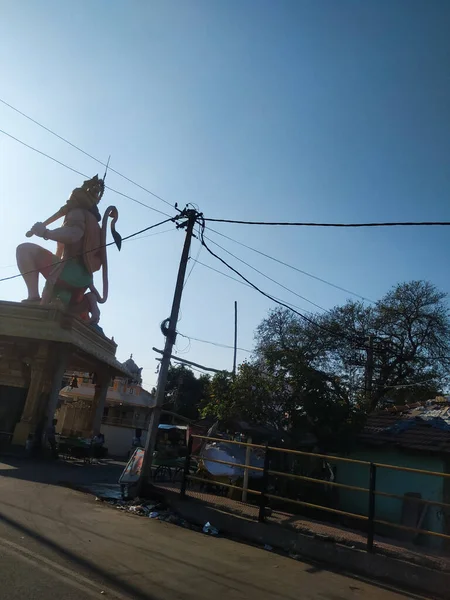 Ramanagara Karnataka India March 2021 Closeup Hanuman Statute Road Entry — стокове фото