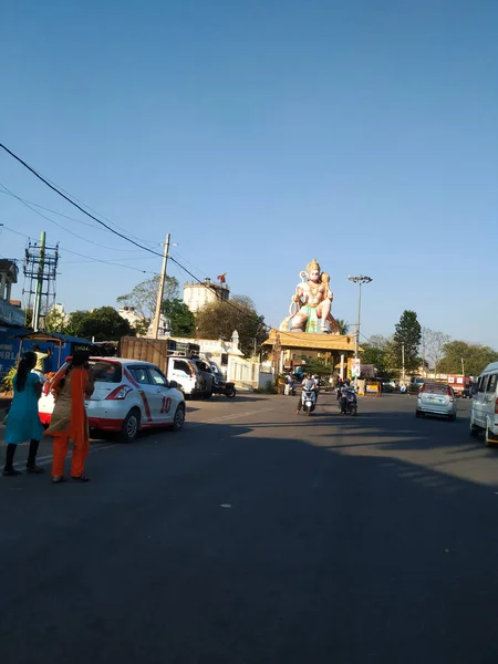 Ramanagara Karnataka India March 2021 Closeup Hanuman Statute Road Entrance — Stock Photo, Image