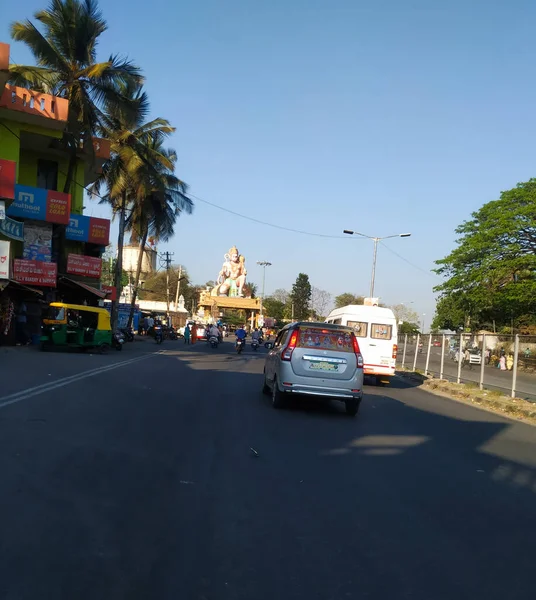 Ramanagara Karnataka India March 2021 Closeup Hanuman Statute Road Entrance — Stock Photo, Image