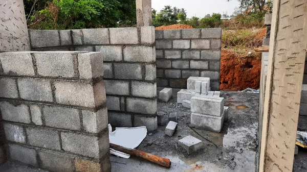 Bangalore Karnataka Indien Apr 2021 Närbild Nya Bostadshus Cement Tegel — Stockfoto