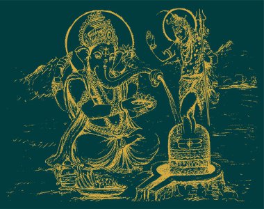 Lord Ganesha Taslak ve Siluet Düzenlenebilir Resimleri Çizimi veya Çizimi