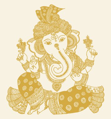 Lord Ganesha Taslak ve Siluet Düzenlenebilir Resimleri Çizimi veya Çizimi
