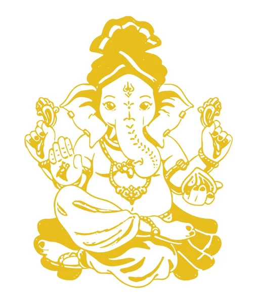Ritning Eller Skiss Lord Ganesha Skiss Och Silhouette Redigerbar Illustration — Stock vektor