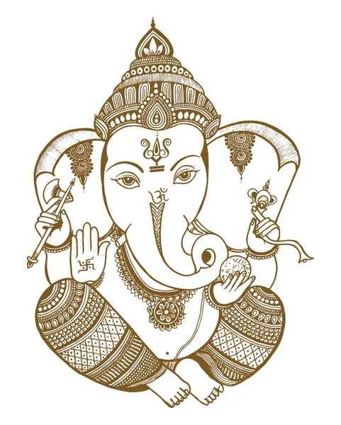 Disegno Schizzo Lord Ganesha Outline Silhouette Illustrazione Modificabile — Vettoriale Stock