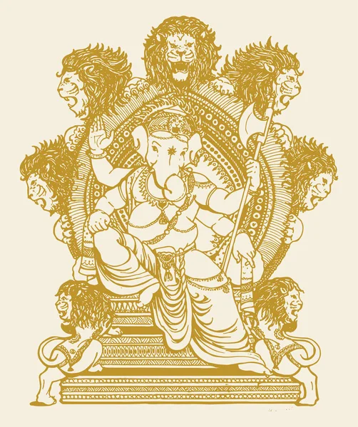 Drawing Sketch Lord Ganesha Outline Silhouette Editable Illustration — Stock Vector