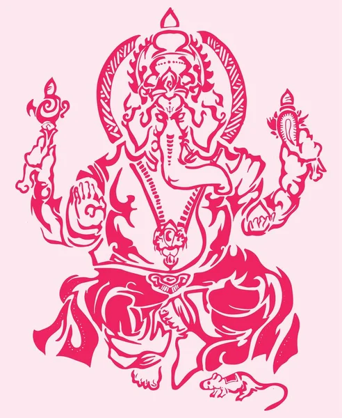 Drawing Sketch Lord Ganesha Outline Silhouette Editable Illustration — Stock Vector