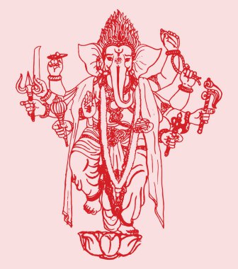 Lord Ganesha Taslak ve Siluet Düzenlenebilir Resimleri Çizimi veya Çizimi