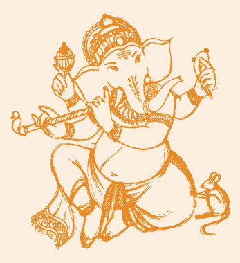 Lord Ganesha Taslak ve Siluet Düzenlenebilir Resimleri Çizimi veya Çizimi