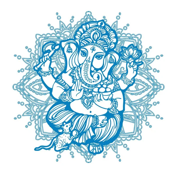 Drawing Sketch Lord Ganesha Outline Silhouette Editable Illustration — Stock Vector