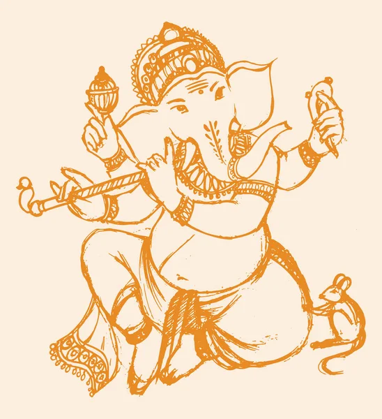 Σχέδιο Σκίτσο Του Κυρίου Ganesha Περίγραμμα Και Σιλουέτα Επεξεργάσιμη Εικονογράφηση — Διανυσματικό Αρχείο