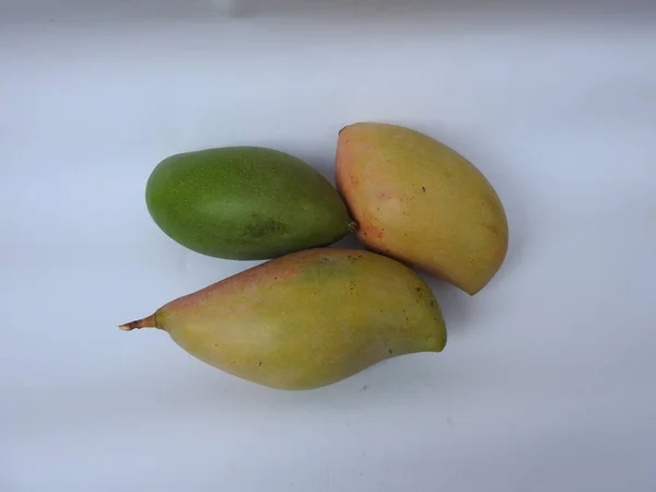 Closeup Single Group Totapuri Raw Mango Fruit Isolated White Background — Stock Photo, Image