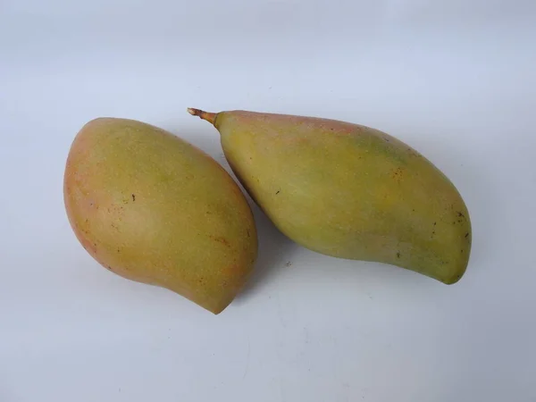 Closeup Single Group Totapuri Raw Mango Fruit Isolated White Background — Stock Photo, Image