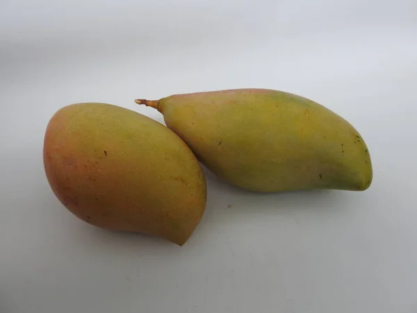 Closeup Single Group Totapuri Raw Mango Fruit Isolated White Background — Stock Photo, Image