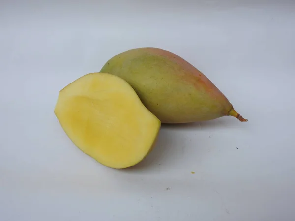 Closeup Single Group Totapuri Raw Mango Sliced Fruit Isolated White — Stock Photo, Image